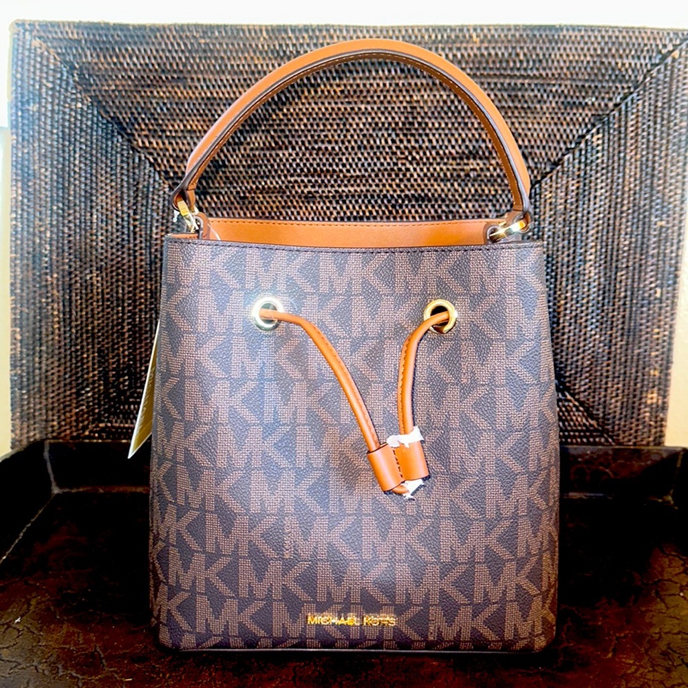 MICHAEL Michael Kors Brown and Tan Logo Bucket Bag
